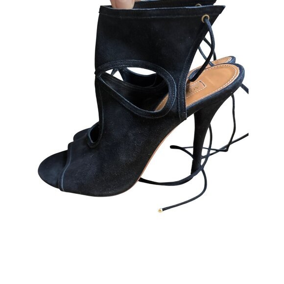 Aquazzura Black Suede Ankle Strap w Tie Heels Sandals Formal Shoes‎ Size It 38.5 - Picture 5 of 11